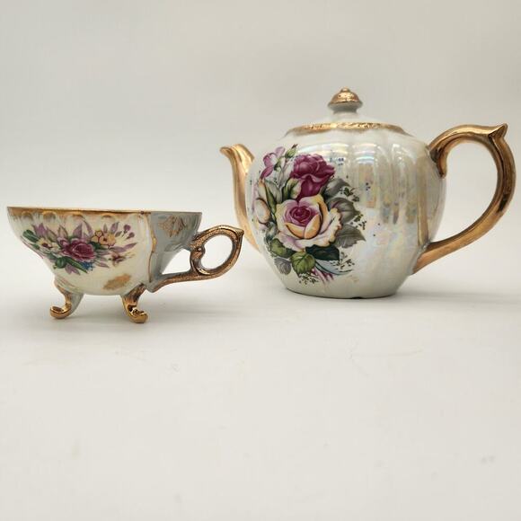 Nasco DelCoronado Japan Beautiful Rare Lusterware Teapot & Matching Cup Cottage - Picture 1 of 14